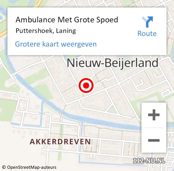 Locatie op kaart van de 112 melding: Ambulance Met Grote Spoed Naar Puttershoek, Laning op 10 augustus 2023 20:42