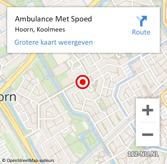 Locatie op kaart van de 112 melding: Ambulance Met Spoed Naar Hoorn, Koolmees op 10 augustus 2023 20:46