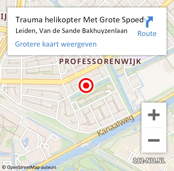 Locatie op kaart van de 112 melding: Trauma helikopter Met Grote Spoed Naar Leiden, Van de Sande Bakhuyzenlaan op 10 augustus 2023 21:17