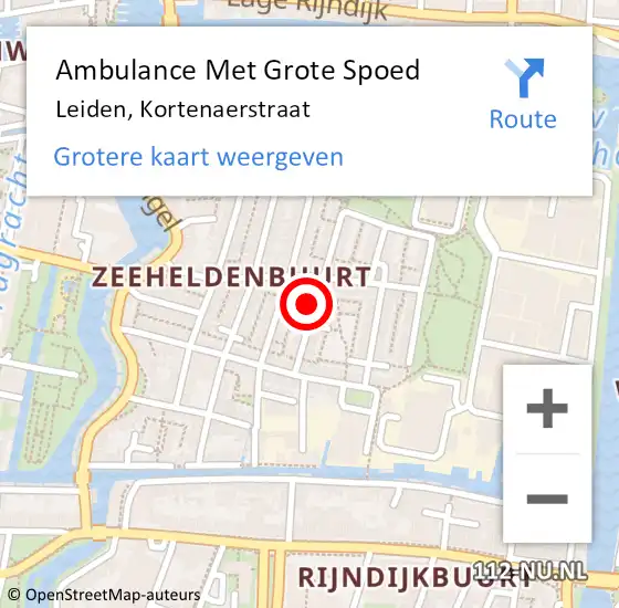 Locatie op kaart van de 112 melding: Ambulance Met Grote Spoed Naar Leiden, Kortenaerstraat op 10 augustus 2023 21:57