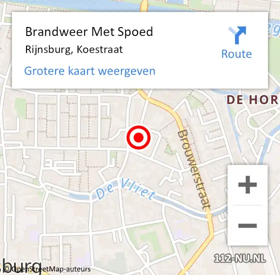 Locatie op kaart van de 112 melding: Brandweer Met Spoed Naar Rijnsburg, Koestraat op 10 augustus 2023 21:58