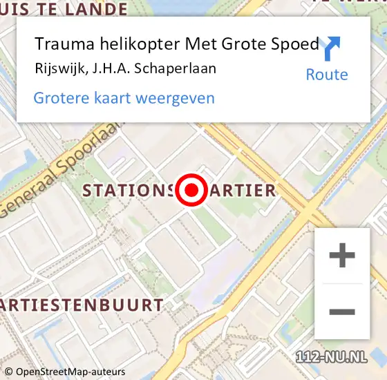 Locatie op kaart van de 112 melding: Trauma helikopter Met Grote Spoed Naar Rijswijk, J.H.A. Schaperlaan op 10 augustus 2023 22:20