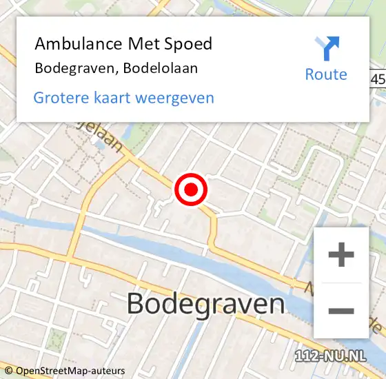 Locatie op kaart van de 112 melding: Ambulance Met Spoed Naar Bodegraven, Bodelolaan op 10 augustus 2023 23:02