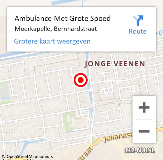 Locatie op kaart van de 112 melding: Ambulance Met Grote Spoed Naar Moerkapelle, Bernhardstraat op 10 augustus 2023 23:05