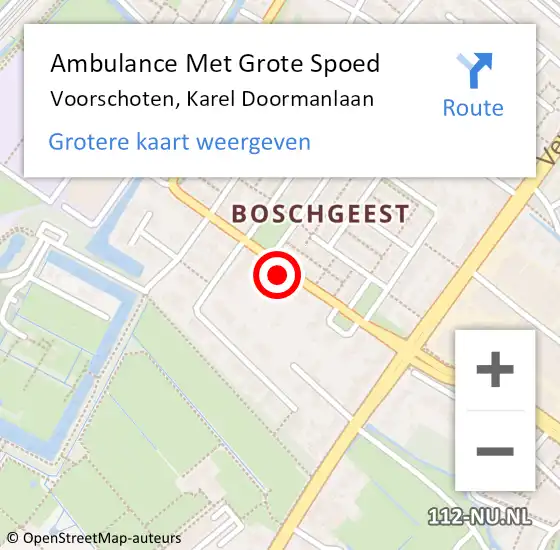 Locatie op kaart van de 112 melding: Ambulance Met Grote Spoed Naar Voorschoten, Karel Doormanlaan op 10 augustus 2023 23:29