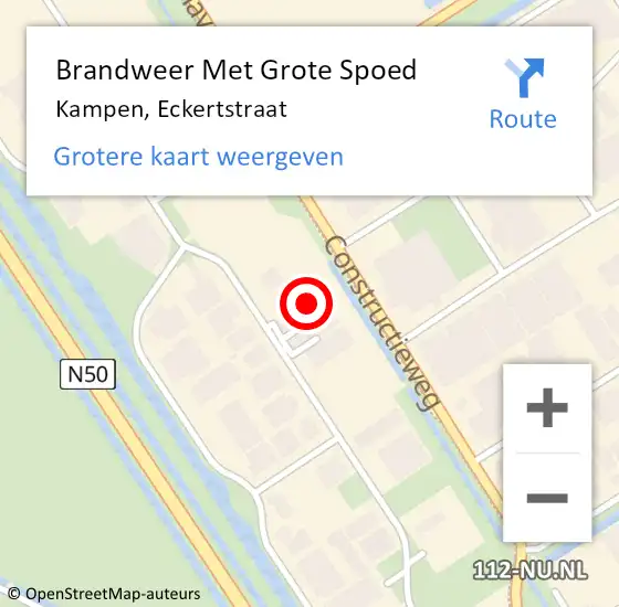 Locatie op kaart van de 112 melding: Brandweer Met Grote Spoed Naar Kampen, Eckertstraat op 11 augustus 2023 00:27