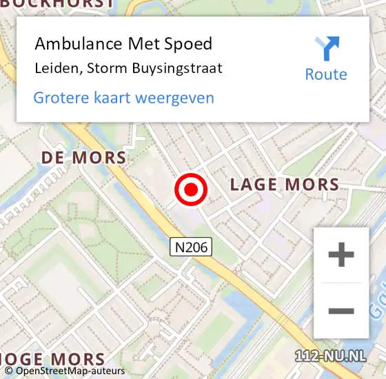 Locatie op kaart van de 112 melding: Ambulance Met Spoed Naar Leiden, Storm Buysingstraat op 11 augustus 2023 01:57