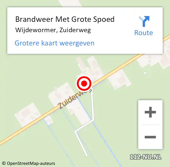 Locatie op kaart van de 112 melding: Brandweer Met Grote Spoed Naar Wijdewormer, Zuiderweg op 11 augustus 2023 03:24