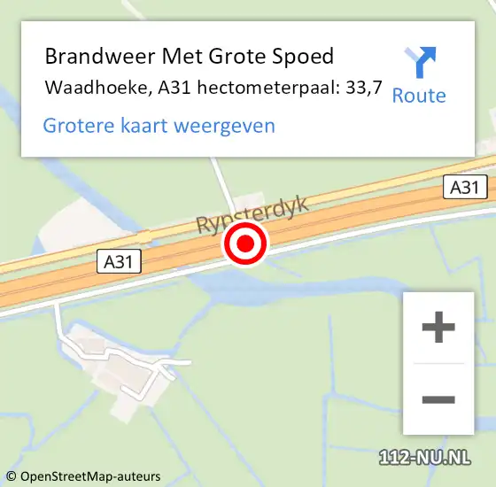 Locatie op kaart van de 112 melding: Brandweer Met Grote Spoed Naar Waadhoeke, A31 hectometerpaal: 33,7 op 11 augustus 2023 03:39