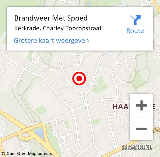 Locatie op kaart van de 112 melding: Brandweer Met Spoed Naar Kerkrade, Charley Tooropstraat op 11 augustus 2023 04:10