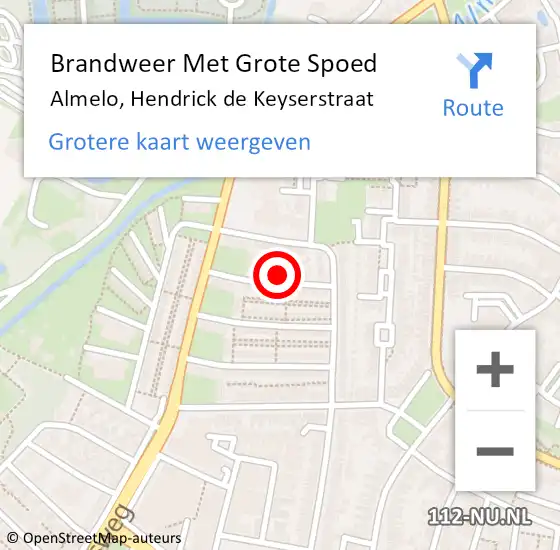 Locatie op kaart van de 112 melding: Brandweer Met Grote Spoed Naar Almelo, Hendrick de Keyserstraat op 11 augustus 2023 04:17