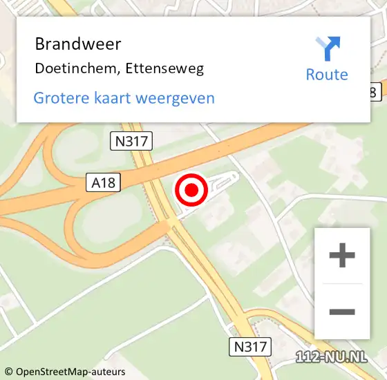 Locatie op kaart van de 112 melding: Brandweer Doetinchem, Ettenseweg op 11 augustus 2023 05:40