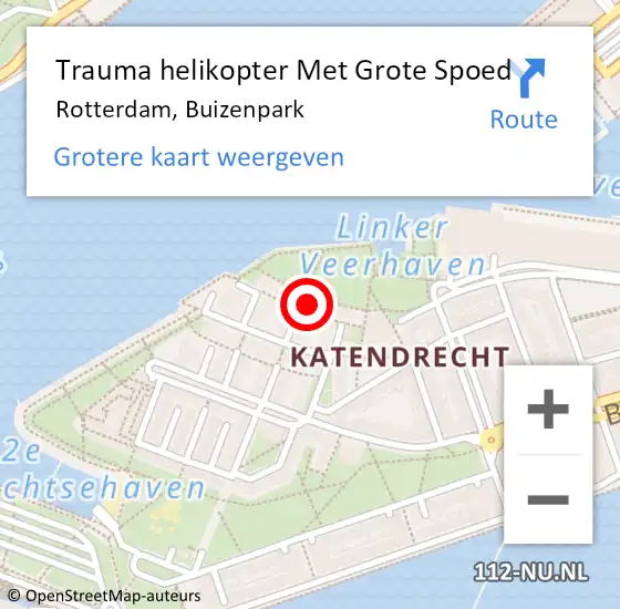 Locatie op kaart van de 112 melding: Trauma helikopter Met Grote Spoed Naar Rotterdam, Buizenpark op 11 augustus 2023 07:17