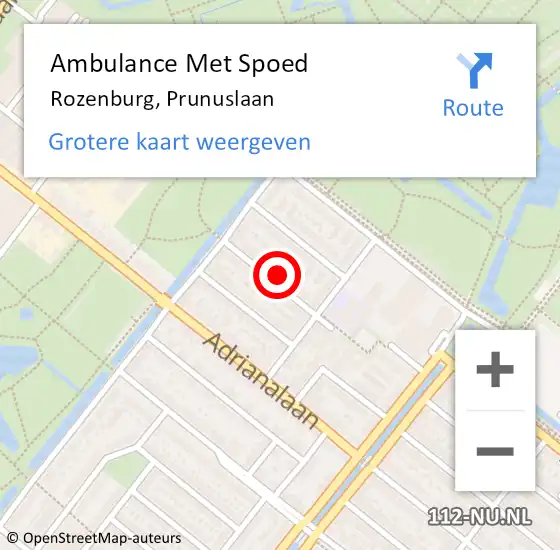 Locatie op kaart van de 112 melding: Ambulance Met Spoed Naar Rozenburg, Prunuslaan op 11 augustus 2023 07:37