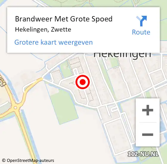 Locatie op kaart van de 112 melding: Brandweer Met Grote Spoed Naar Hekelingen, Zwette op 11 augustus 2023 07:38