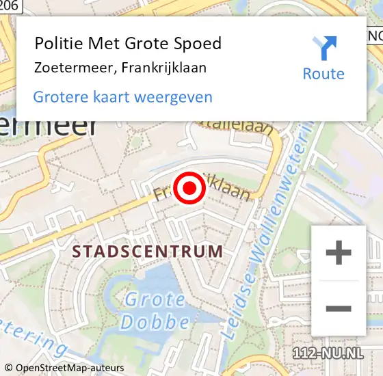 Locatie op kaart van de 112 melding: Politie Met Grote Spoed Naar Zoetermeer, Frankrijklaan op 11 augustus 2023 08:00