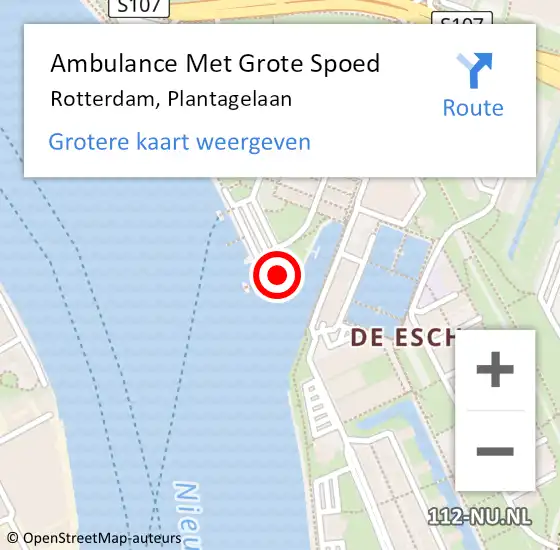 Locatie op kaart van de 112 melding: Ambulance Met Grote Spoed Naar Rotterdam, Plantagelaan op 11 augustus 2023 08:38
