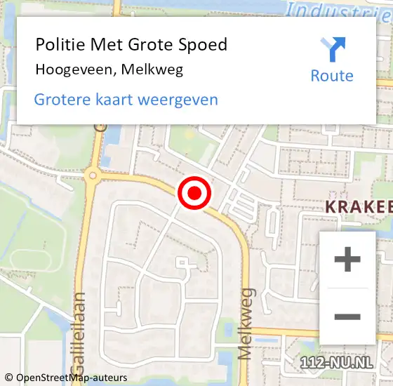 Locatie op kaart van de 112 melding: Politie Met Grote Spoed Naar Hoogeveen, Melkweg op 11 augustus 2023 09:15
