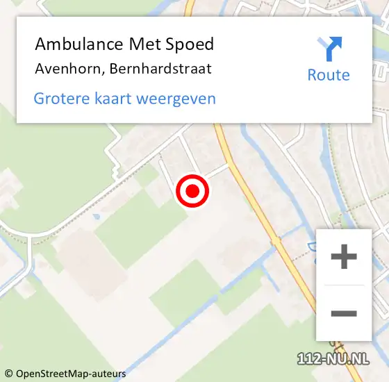 Locatie op kaart van de 112 melding: Ambulance Met Spoed Naar Avenhorn, Bernhardstraat op 11 augustus 2023 09:31