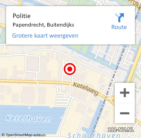 Locatie op kaart van de 112 melding: Politie Papendrecht, Buitendijks op 11 augustus 2023 09:46