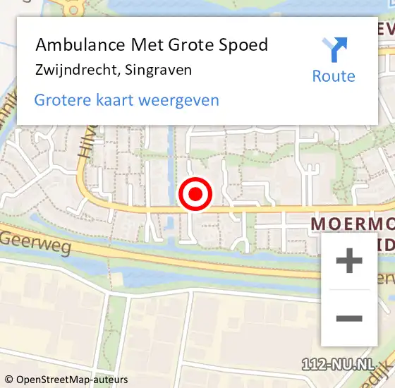 Locatie op kaart van de 112 melding: Ambulance Met Grote Spoed Naar Zwijndrecht, Singraven op 11 augustus 2023 10:34