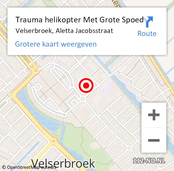 Locatie op kaart van de 112 melding: Trauma helikopter Met Grote Spoed Naar Velserbroek, Aletta Jacobsstraat op 11 augustus 2023 10:36