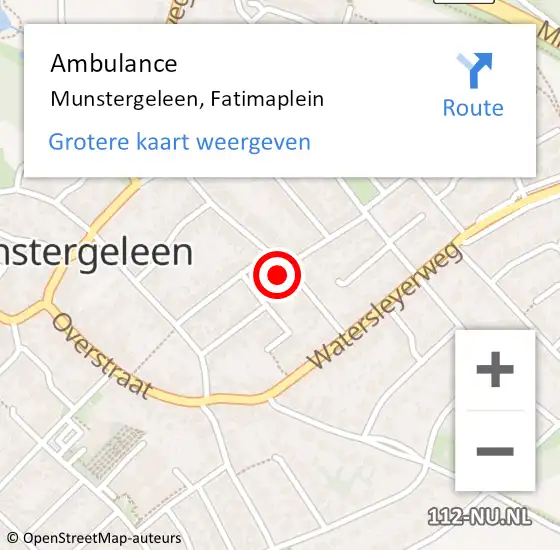 Locatie op kaart van de 112 melding: Ambulance Munstergeleen, Fatimaplein op 4 september 2014 13:43