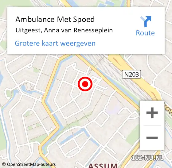 Locatie op kaart van de 112 melding: Ambulance Met Spoed Naar Uitgeest, Anna van Renesseplein op 11 augustus 2023 10:55