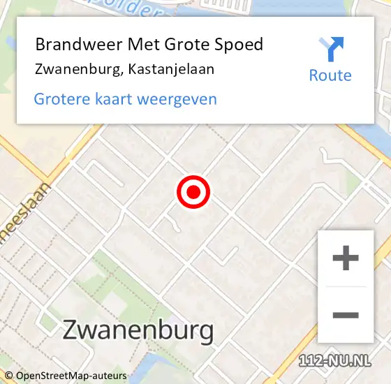 Locatie op kaart van de 112 melding: Brandweer Met Grote Spoed Naar Zwanenburg, Kastanjelaan op 11 augustus 2023 11:08