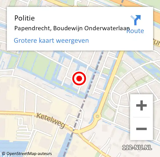 Locatie op kaart van de 112 melding: Politie Papendrecht, Boudewijn Onderwaterlaan op 11 augustus 2023 11:16