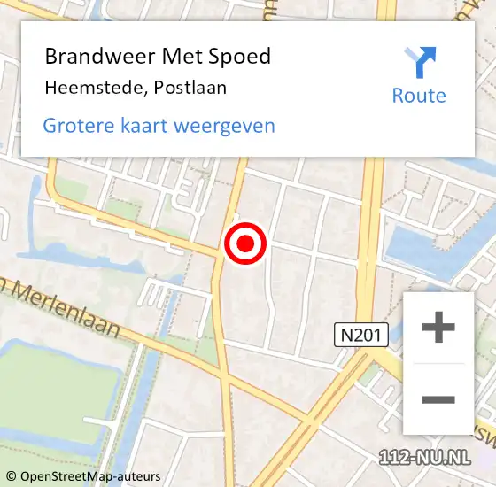 Locatie op kaart van de 112 melding: Brandweer Met Spoed Naar Heemstede, Postlaan op 11 augustus 2023 11:19