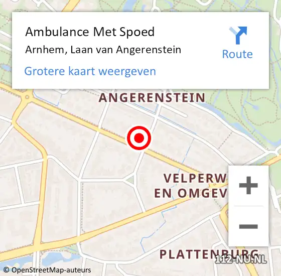 Locatie op kaart van de 112 melding: Ambulance Met Spoed Naar Arnhem, Laan van Angerenstein op 4 september 2014 13:48