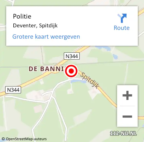 Locatie op kaart van de 112 melding: Politie Deventer, Spitdijk op 11 augustus 2023 11:30