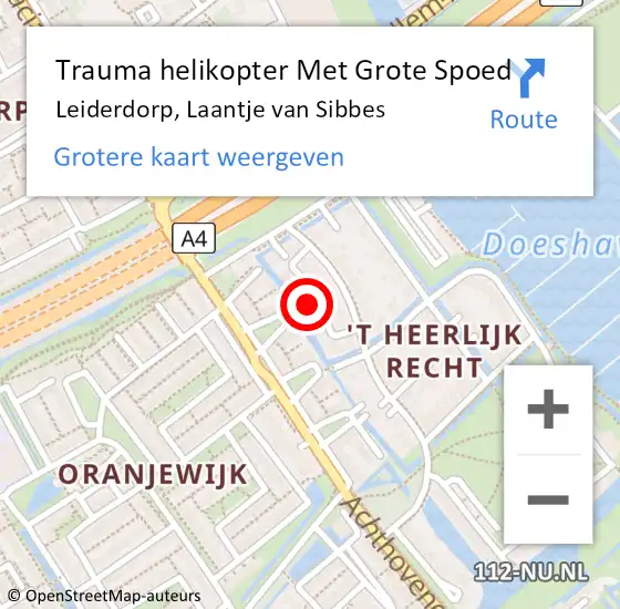 Locatie op kaart van de 112 melding: Trauma helikopter Met Grote Spoed Naar Leiderdorp, Laantje van Sibbes op 11 augustus 2023 11:31