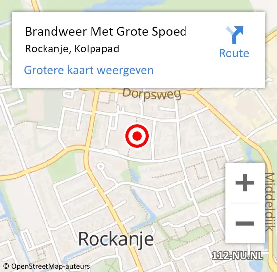 Locatie op kaart van de 112 melding: Brandweer Met Grote Spoed Naar Rockanje, Kolpapad op 11 augustus 2023 11:33