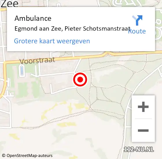 Locatie op kaart van de 112 melding: Ambulance Egmond aan Zee, Pieter Schotsmanstraat op 11 augustus 2023 11:34