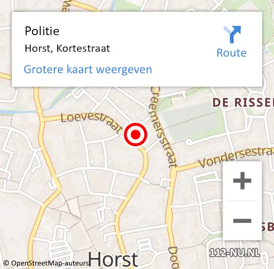 Locatie op kaart van de 112 melding: Politie Horst, Kortestraat op 11 augustus 2023 11:35