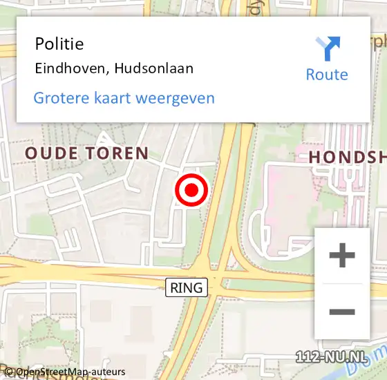Locatie op kaart van de 112 melding: Politie Eindhoven, Hudsonlaan op 11 augustus 2023 11:41