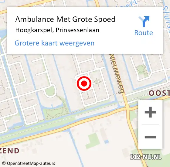 Locatie op kaart van de 112 melding: Ambulance Met Grote Spoed Naar Hoogkarspel, Prinsessenlaan op 11 augustus 2023 11:46