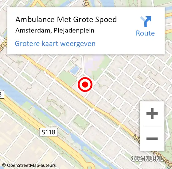 Locatie op kaart van de 112 melding: Ambulance Met Grote Spoed Naar Amsterdam, Plejadenplein op 11 augustus 2023 11:48