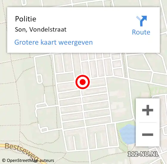 Locatie op kaart van de 112 melding: Politie Son, Vondelstraat op 11 augustus 2023 11:53