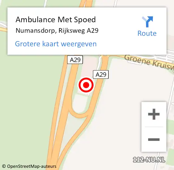 Locatie op kaart van de 112 melding: Ambulance Met Spoed Naar Numansdorp, Rijksweg A29 op 11 augustus 2023 12:08