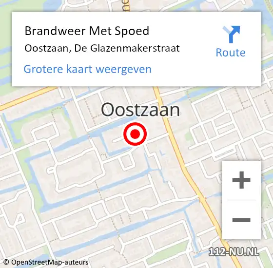 Locatie op kaart van de 112 melding: Brandweer Met Spoed Naar Oostzaan, De Glazenmakerstraat op 11 augustus 2023 12:21