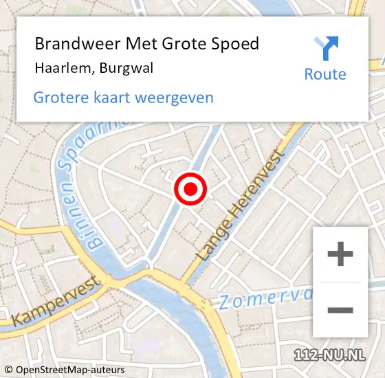 Locatie op kaart van de 112 melding: Brandweer Met Grote Spoed Naar Haarlem, Burgwal op 11 augustus 2023 12:24