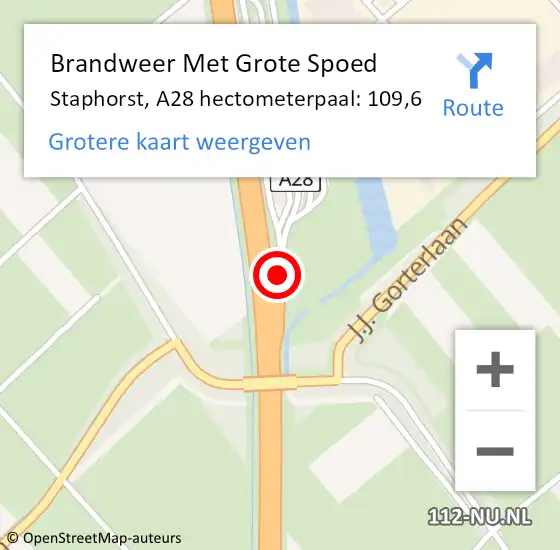 Locatie op kaart van de 112 melding: Brandweer Met Grote Spoed Naar Staphorst, A28 hectometerpaal: 109,6 op 11 augustus 2023 12:53