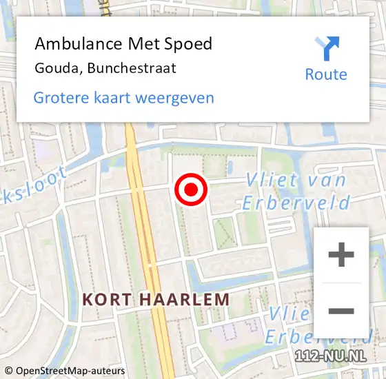 Locatie op kaart van de 112 melding: Ambulance Met Spoed Naar Gouda, Bunchestraat op 11 augustus 2023 13:06