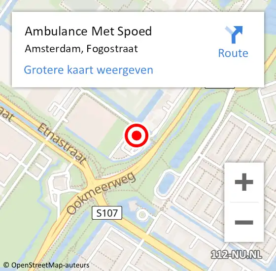 Locatie op kaart van de 112 melding: Ambulance Met Spoed Naar Amsterdam, Fogostraat op 11 augustus 2023 13:16
