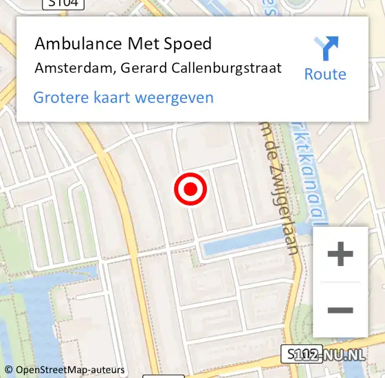 Locatie op kaart van de 112 melding: Ambulance Met Spoed Naar Amsterdam, Gerard Callenburgstraat op 11 augustus 2023 13:31