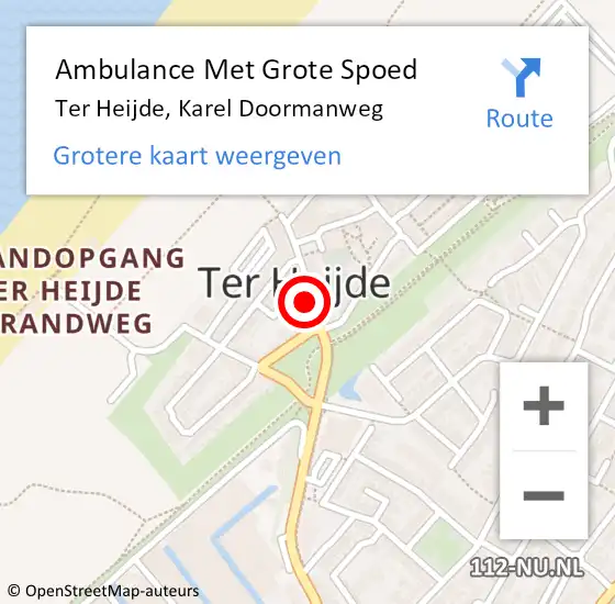Locatie op kaart van de 112 melding: Ambulance Met Grote Spoed Naar Ter Heijde, Karel Doormanweg op 11 augustus 2023 13:32