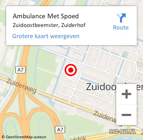 Locatie op kaart van de 112 melding: Ambulance Met Spoed Naar Zuidoostbeemster, Zuiderhof op 11 augustus 2023 13:40